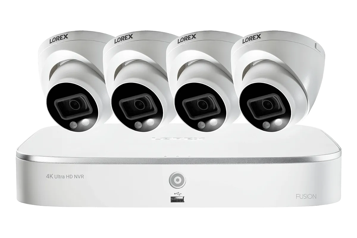 4K Ultra HD 8-Channel Fusion NVR System with 4 Smart Deterrence IP Audio Dome Cameras and Two-Way Talk