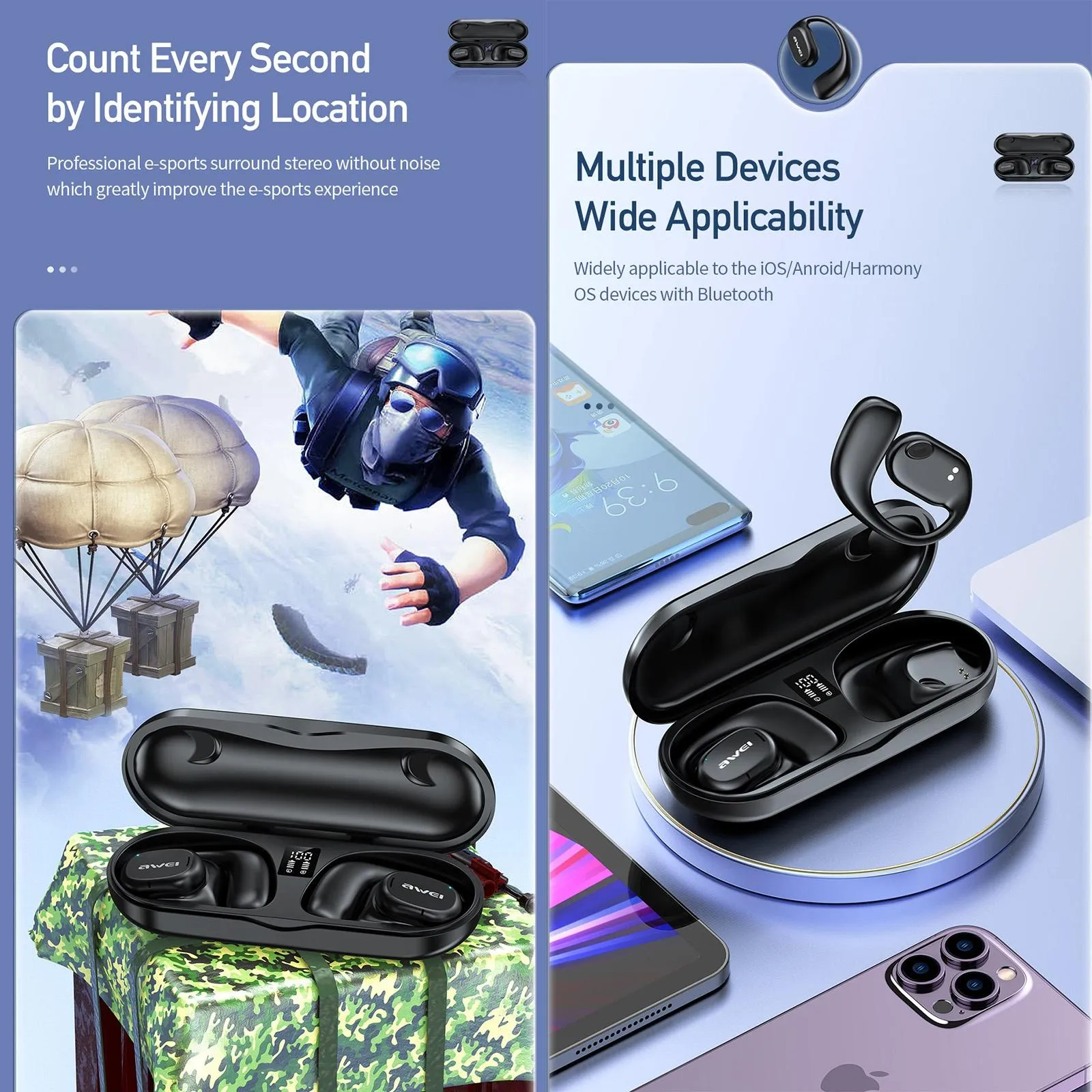 Black T69 Sport Tws Bluetooth Earbuds with Air Conduction