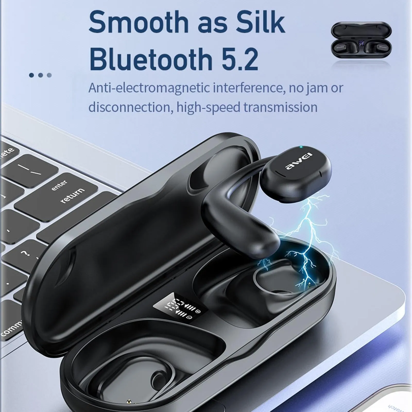 Black T69 Sport Tws Bluetooth Earbuds with Air Conduction