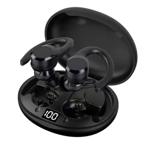 Digital Display Bluetooth Headset with Noise Reduction and Charging Bin - Black