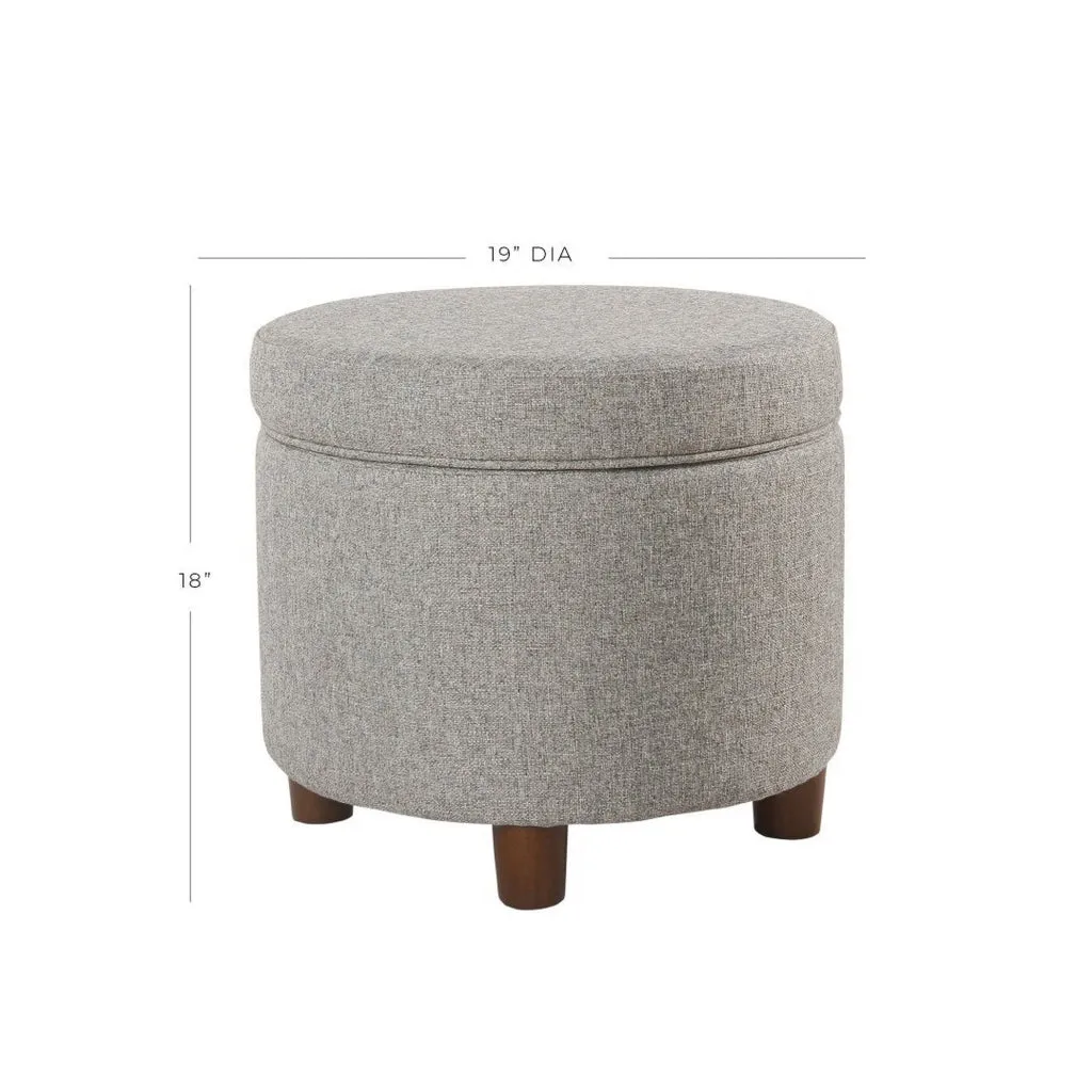 Fabric Upholstered Round Wooden Ottoman with Lift Off Lid Storage, Light Gray - K7716-F2297 By Casagear Home
