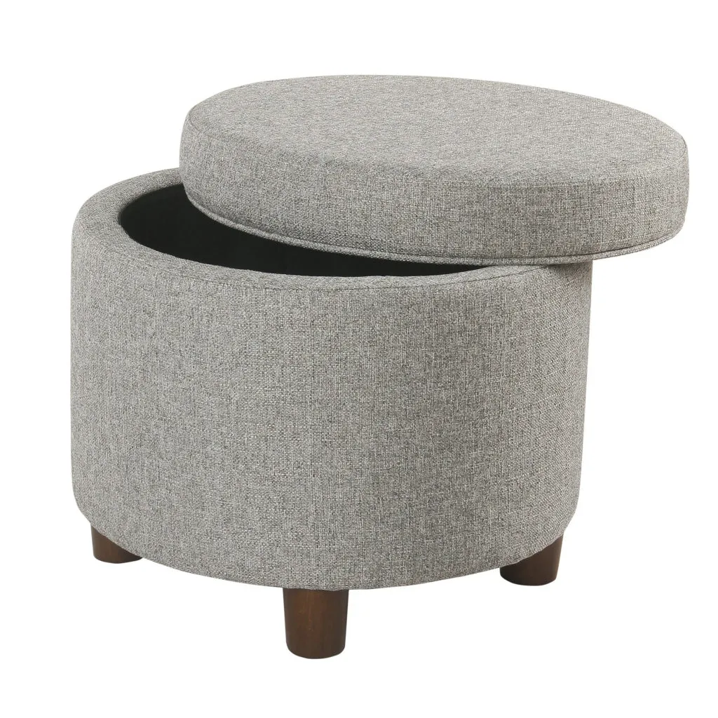 Fabric Upholstered Round Wooden Ottoman with Lift Off Lid Storage, Light Gray - K7716-F2297 By Casagear Home
