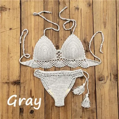 Hand Crochet Swimwear Sexy Crop Top Bikini Set