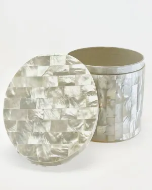 Secure Store Mother of Pearl Metal Round Box