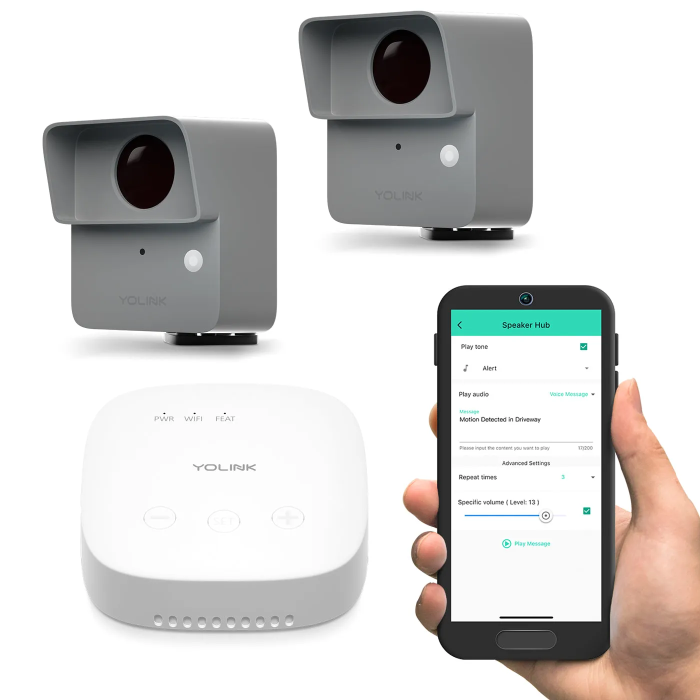 SpeakerHub & Two Outdoor Motion Sensor Smart Home Starter Kit